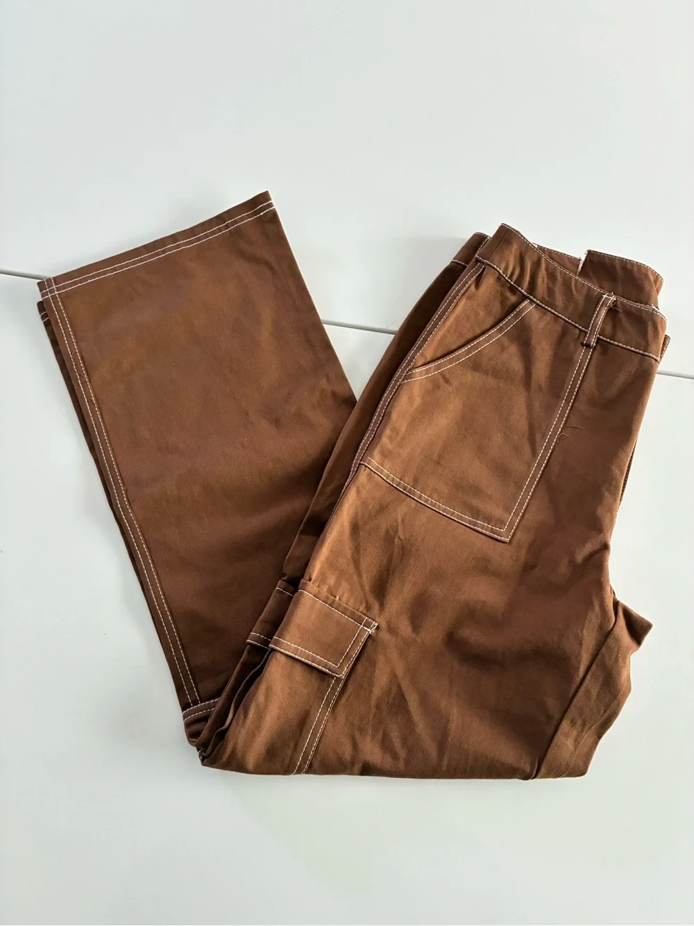HERPERAS S CHOCOLATE BR 💯 COTTON STREETWEAR CARGO PANTS THICK STICKING ACCENTS - Picture 8 of 14